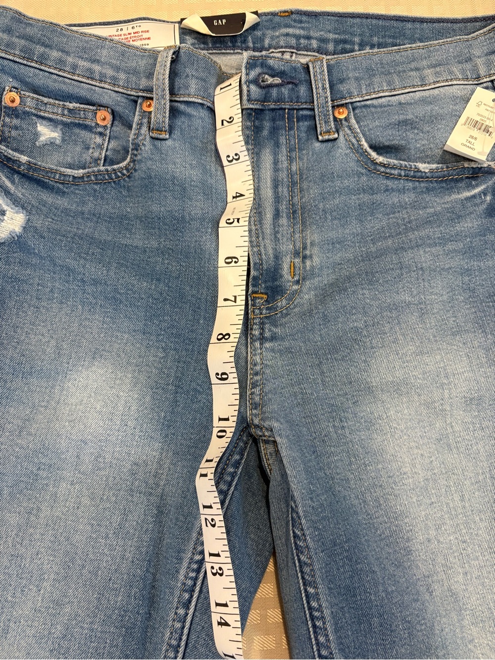 Gap Vintage Slim Mid Rise Jeans New With Tags Size 28 Tall Distressed Denim - Picture 13 of 14